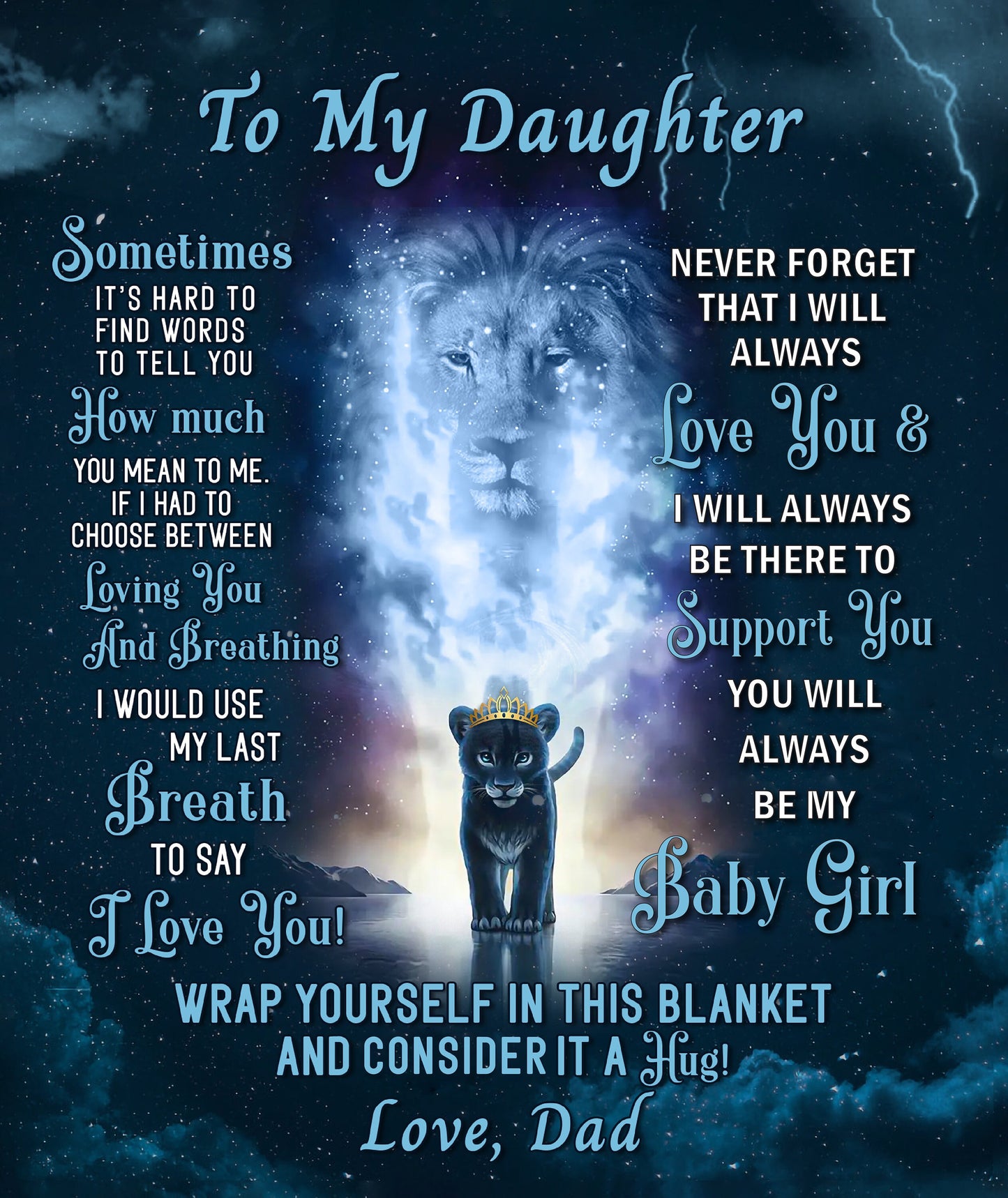 To My Daughter - Love My Baby Girl | Premium Plush Blanket, From Dad, Queen, Throw, Fleece, Sherpa