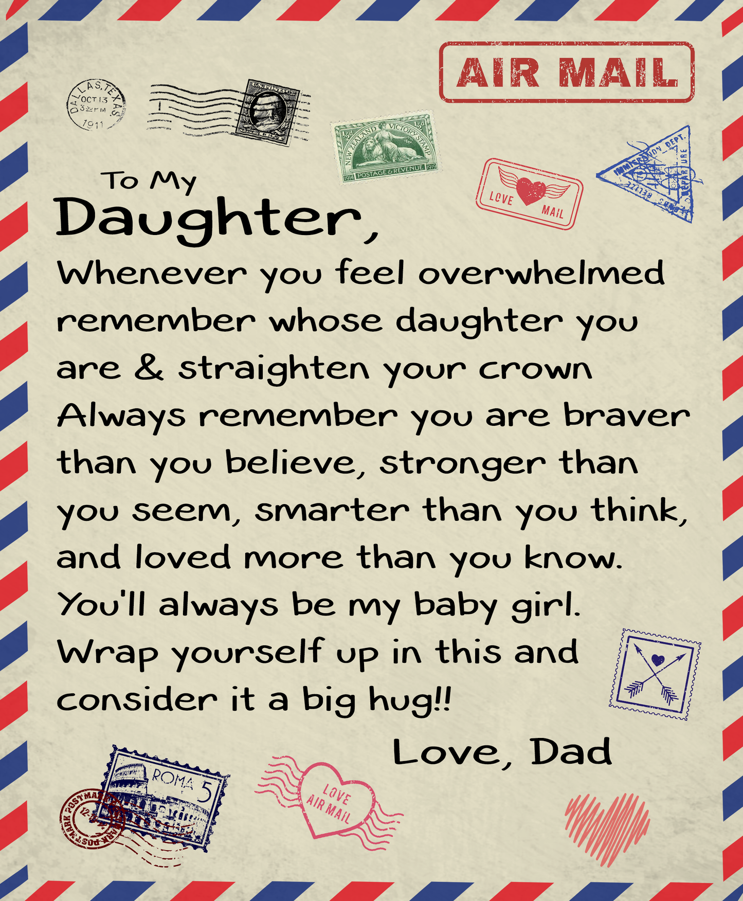 To My Daughter | Hugs by Airmail | Premium Plush Blanket
