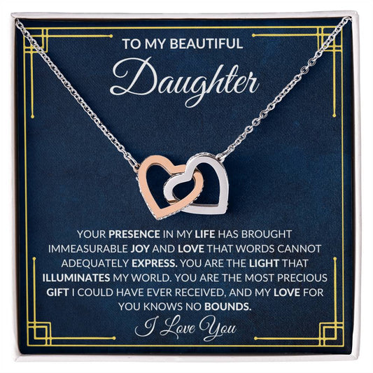 To My Daughter - With Joy and Love - From Mom or Dad - Interlocking Hearts Necklace