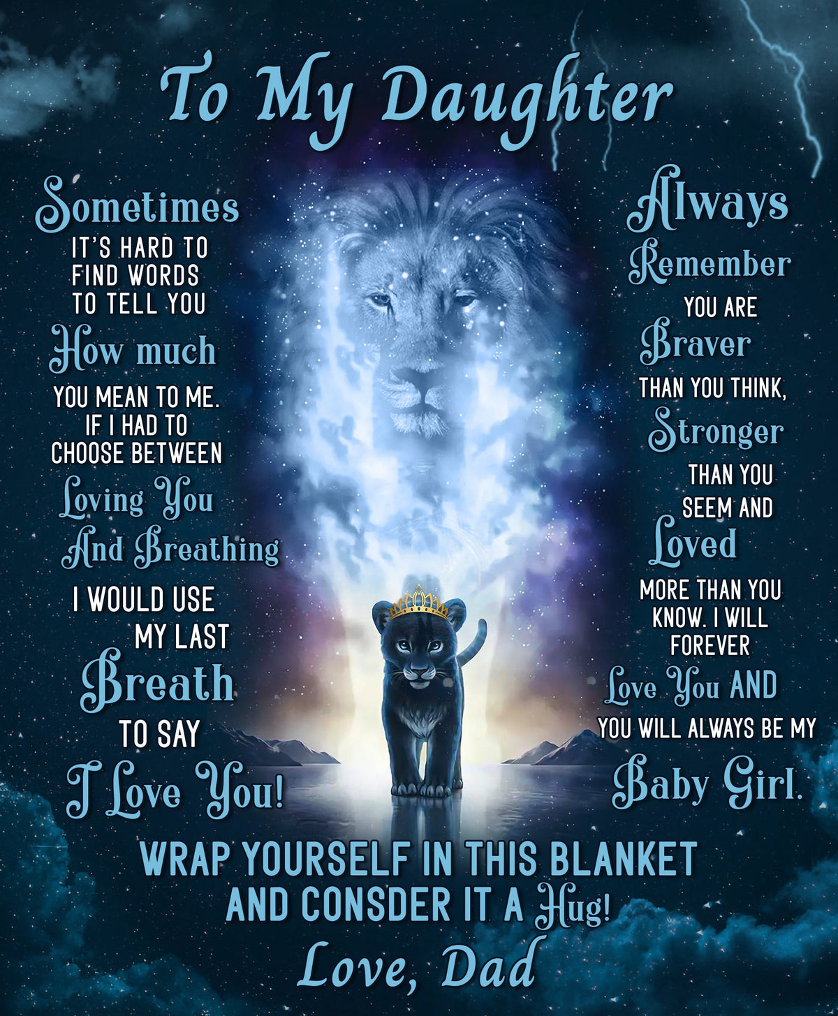 To My Daughter, Cozy Plush Fleece Blanket - 50X60, Daughter Gift, Dad to Daughter Throw Blanket Gift, Birthday Graduation Christmas Gifts