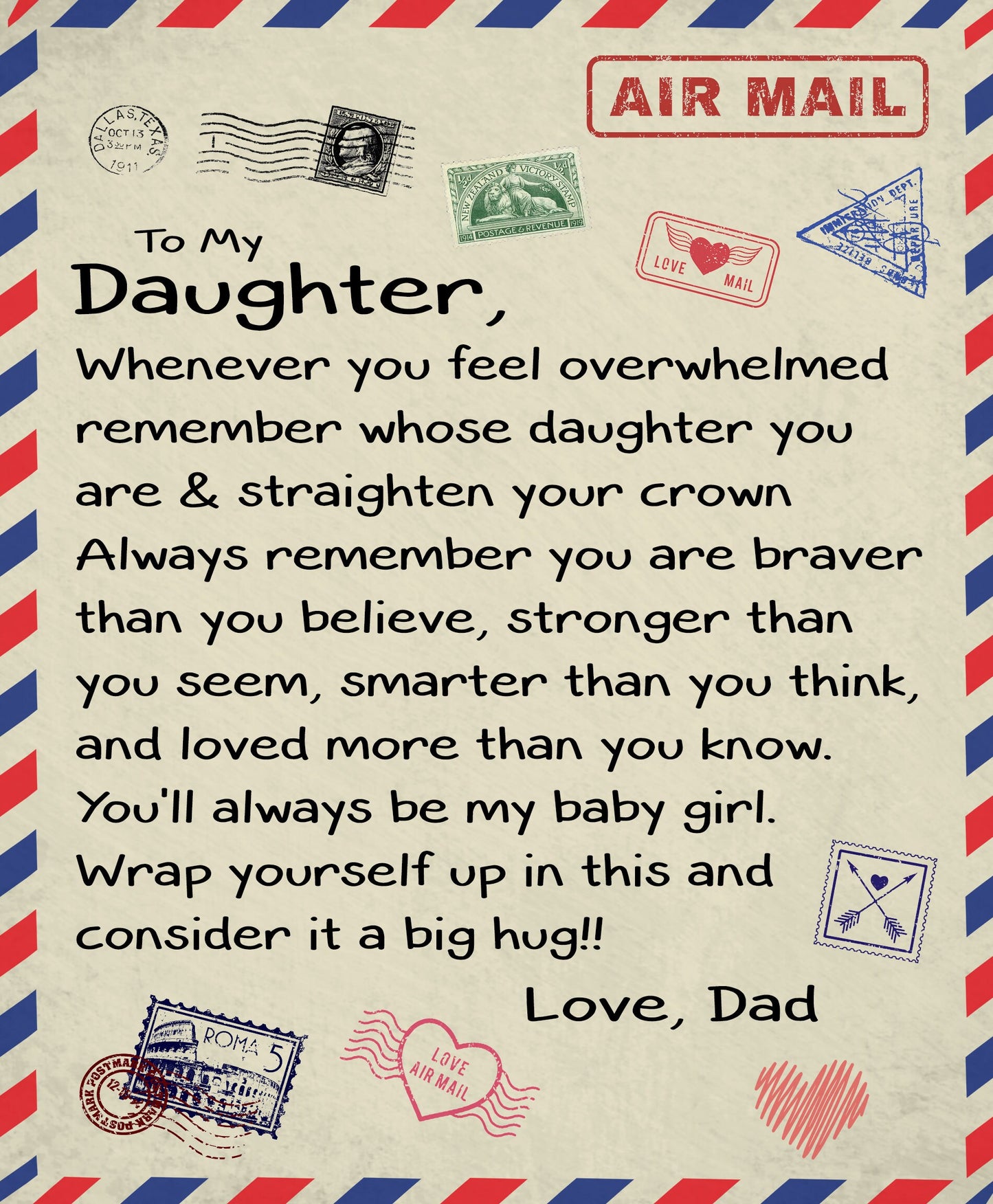 To My Daughter, Cozy Plush Fleece Blanket - 50X60, Daughter Gift, Dad To Daughter Throw Blanket Gift, Birthday Graduation Christmas Gifts