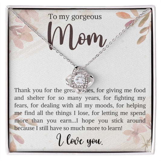 To My Gorgeous Mom Necklace, Love Knot Necklace, Mom Birthday, Gift from Daughter, Gift from Son, Christmas Gift for Mom, Mom Valentine Gift
