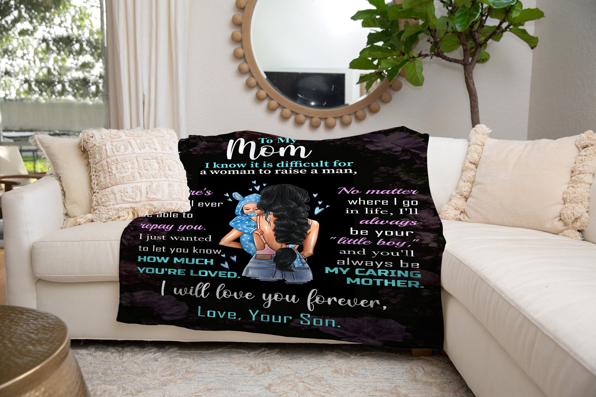 Mom - You Are Loved | Raven Hair | Premium Plush Blanket, Queen, Throw, Fleece, Sherpa