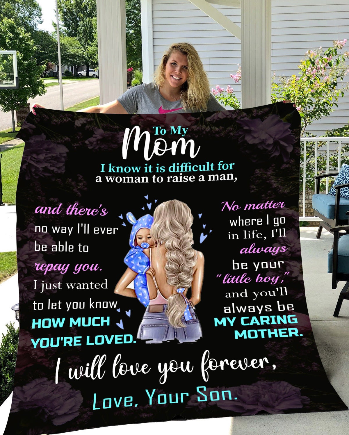 Mom - You Are Loved | Blonde Hair | Premium Plush Blanket, Queen, Throw, Fleece, Sherpa