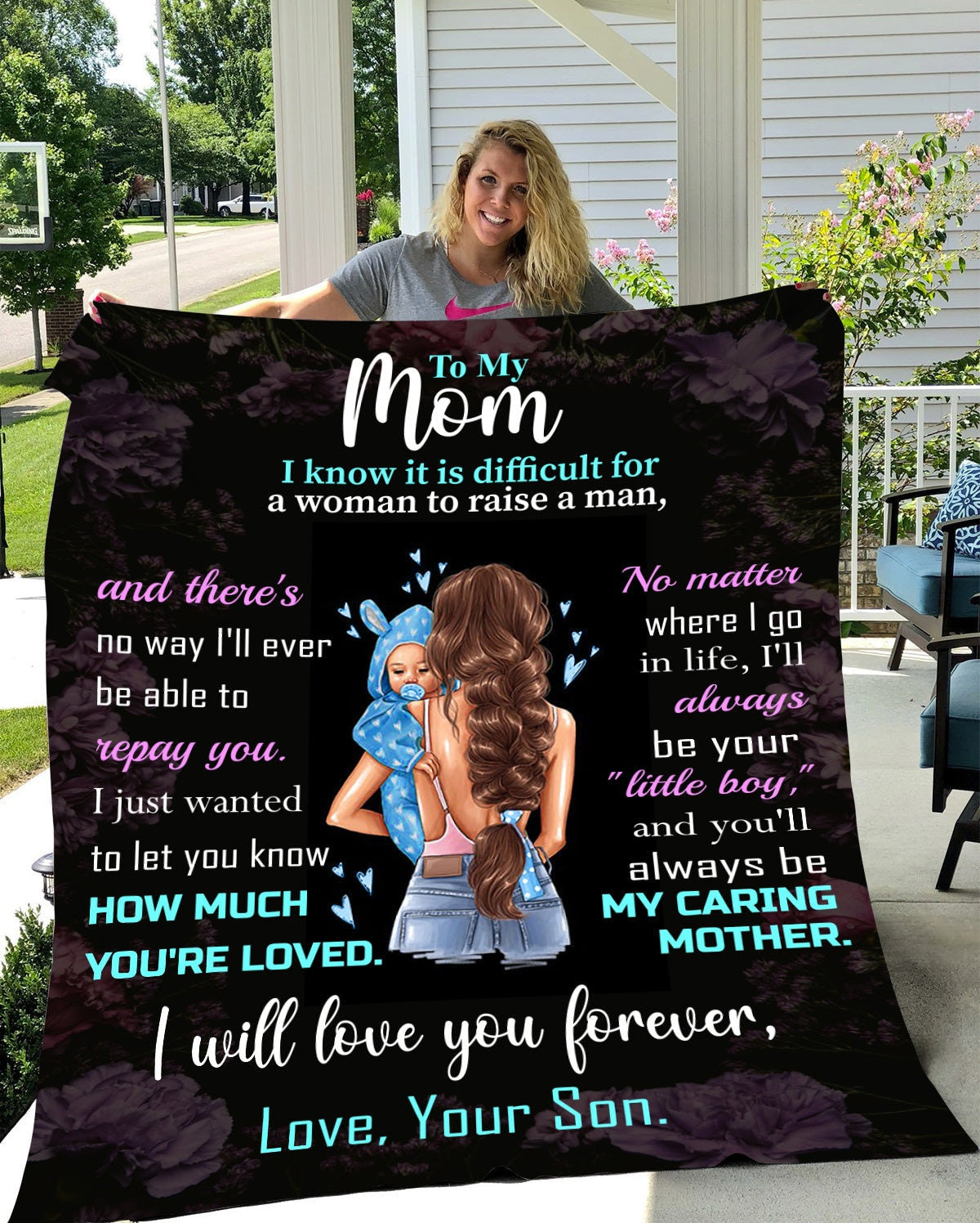Mom - You Are Loved | Brunette Hair | Premium Plush Blanket, Queen, Throw, Fleece, Sherpa