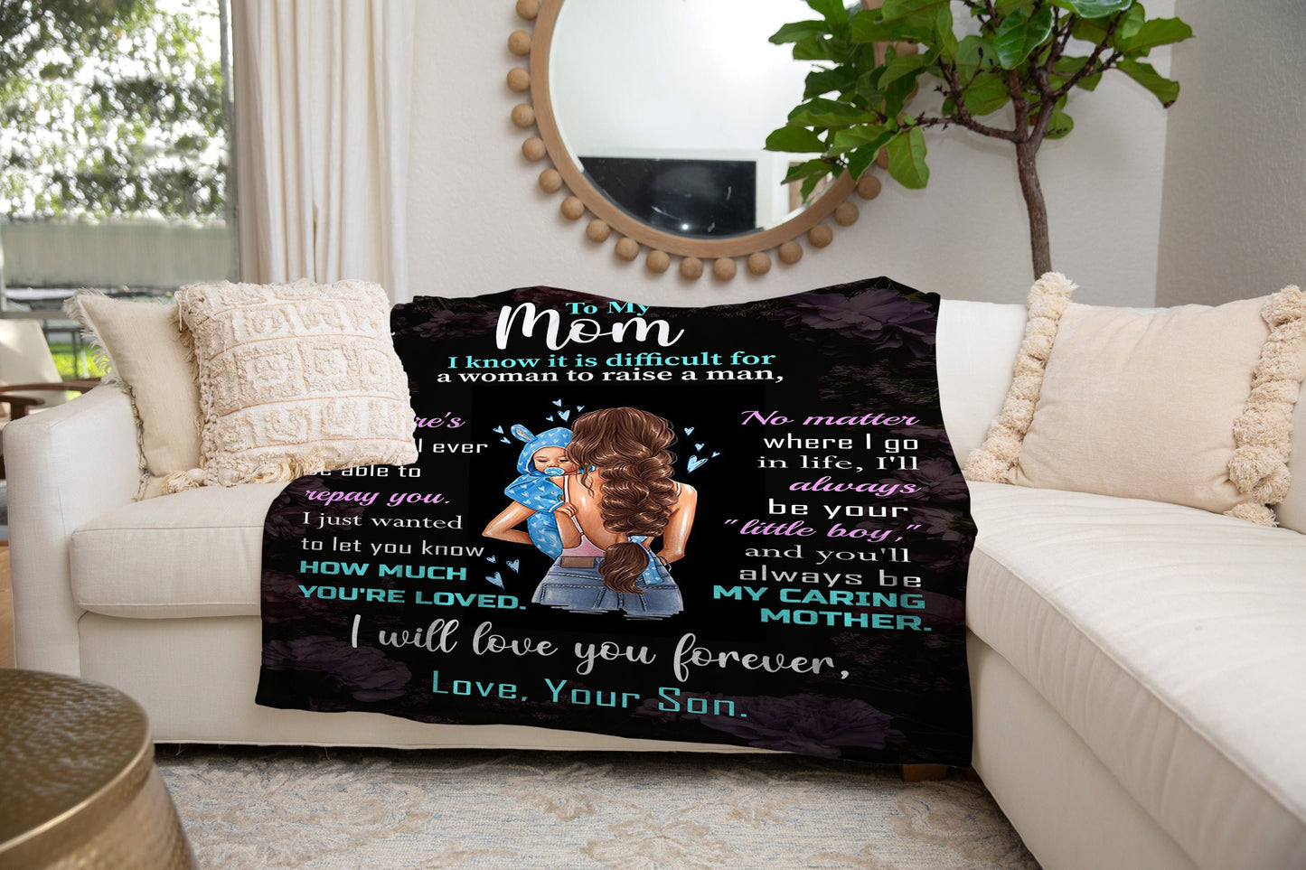 Mom - You Are Loved | Brunette Hair | Premium Plush Blanket, Queen, Throw, Fleece, Sherpa