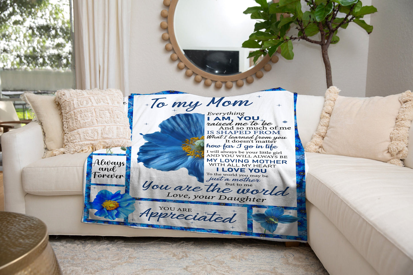 To My Mom - You Are The World | Premium Plush Blanket, From Daughter, Queen, Throw, Fleece, Sherpa