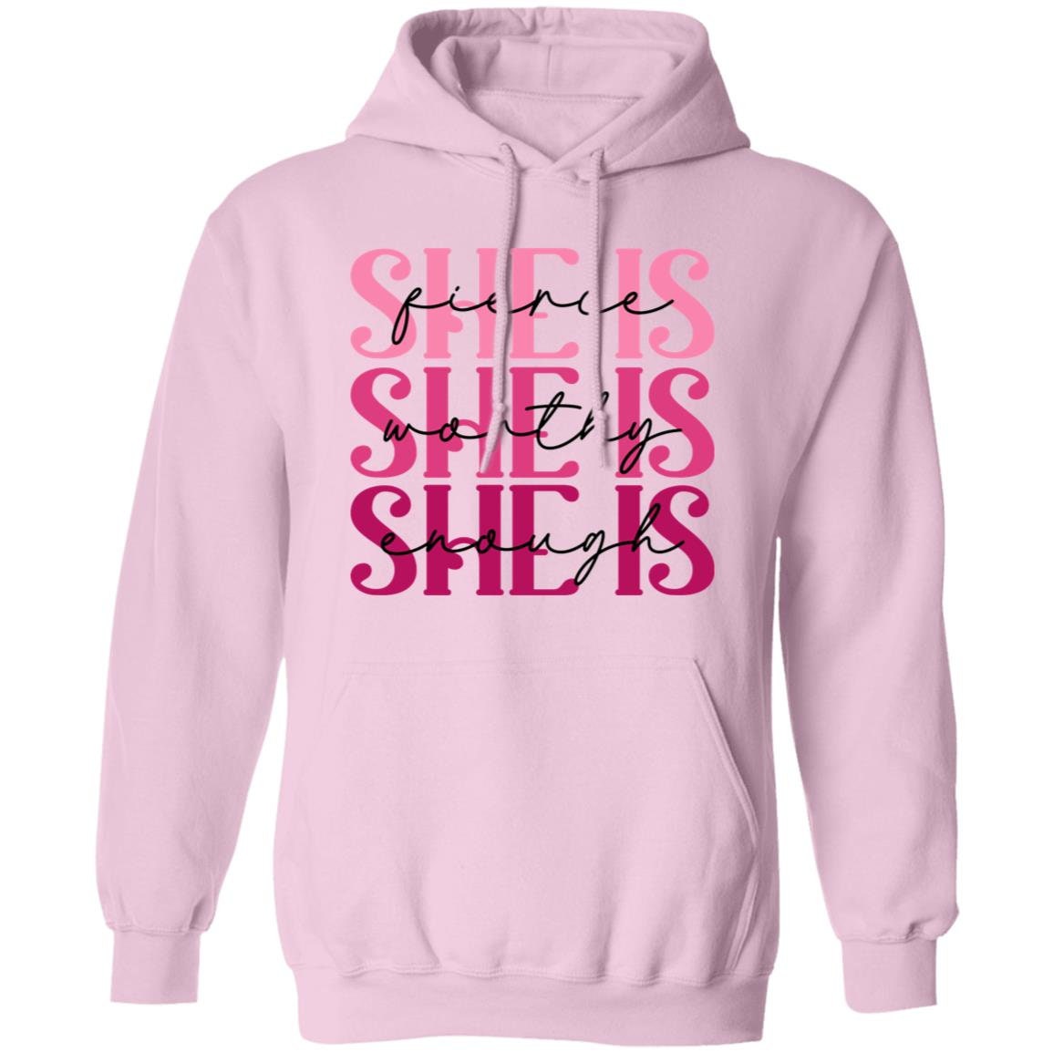 She Is Enough - Premium Graphic Unisex Hoodie, Breast Cancer Awareness, Four Color Choices