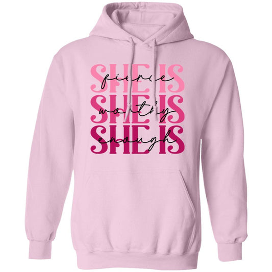 She Is Enough - Premium Graphic Unisex Hoodie, Breast Cancer Awareness, Four Color Choices