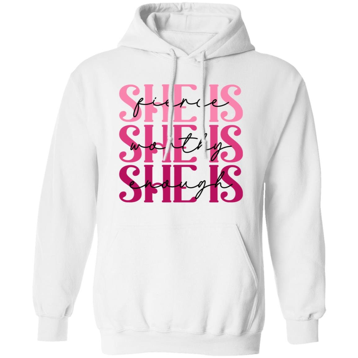 She Is Enough - Premium Graphic Unisex Hoodie, Breast Cancer Awareness, Four Color Choices