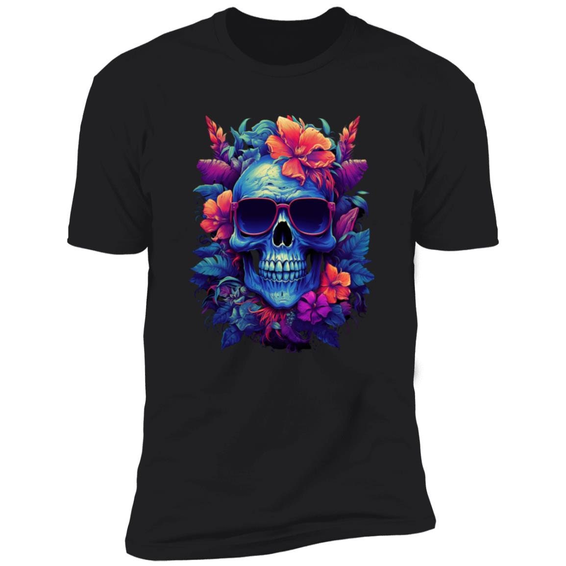Cool Skull with Flowers - Premium Short Sleeve Graphic Tee T-Shirt