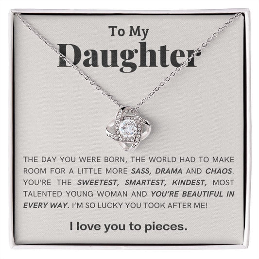 To My Daughter, Love Knot Necklace, Gift from Mom, Gift from Dad, Daughter Necklace, Daughter Gift, Daughter Valentines, Daughter Christmas
