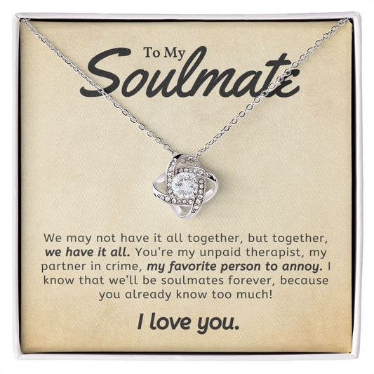 To My Soulmate Love Knot Necklace, Soulmate Gift, Soulmate Necklace, Gift for Wife, Anniversary Necklace For Wife, Soulmate Valentines Gift