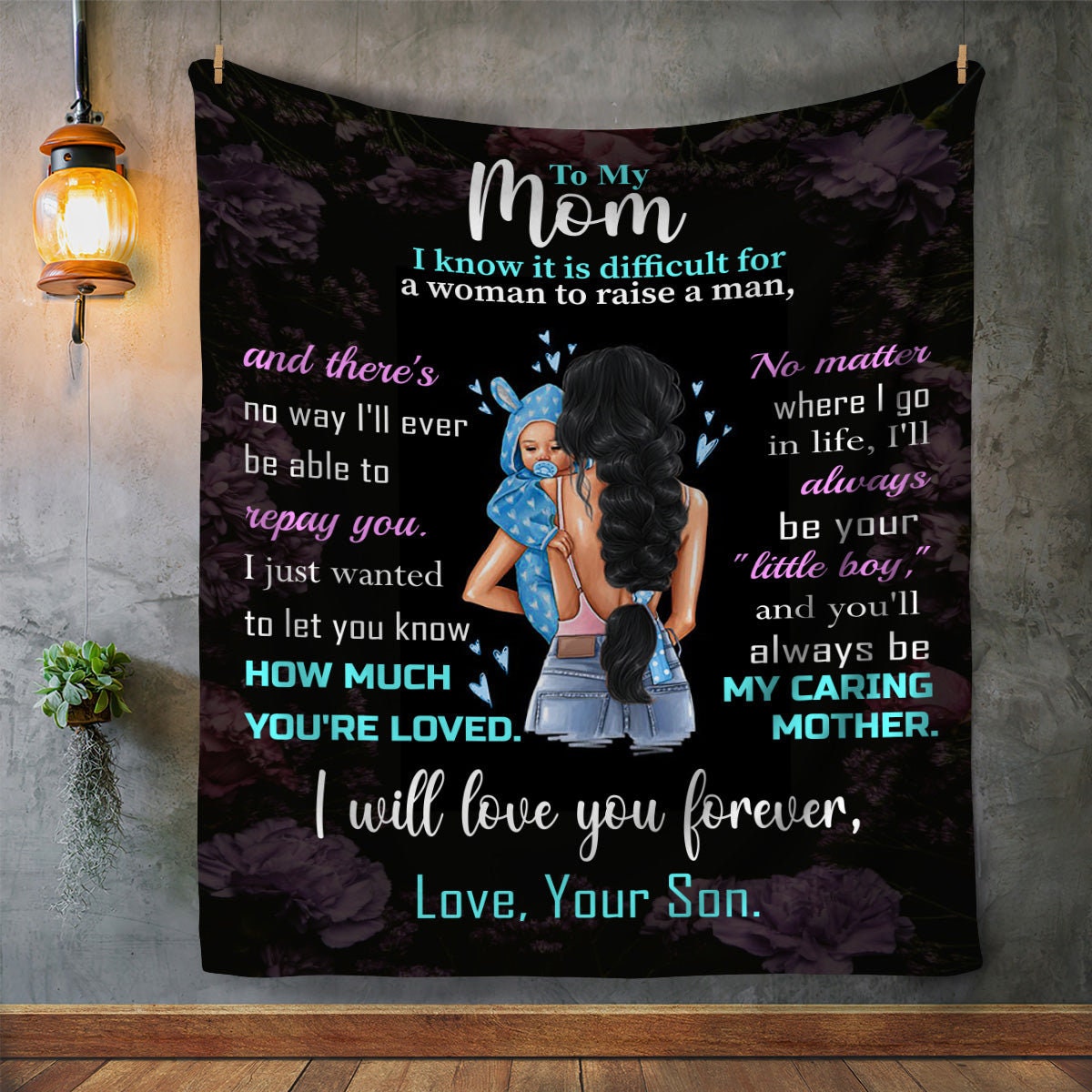 Mom - You Are Loved | Raven Hair | Premium Plush Blanket, Queen, Throw, Fleece, Sherpa