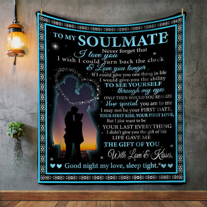 To My Soulmate - With Love & Kisses | Premium Plush Blanket