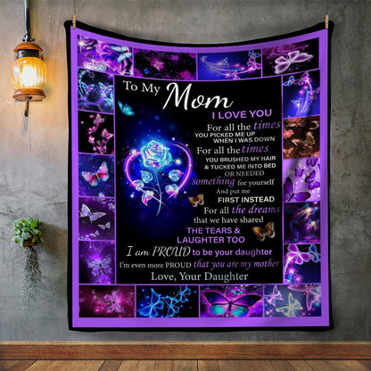 To My Mom - I Love You | Premium Plush Blanket, From Daughter, Queen, Throw, Fleece, Sherpa