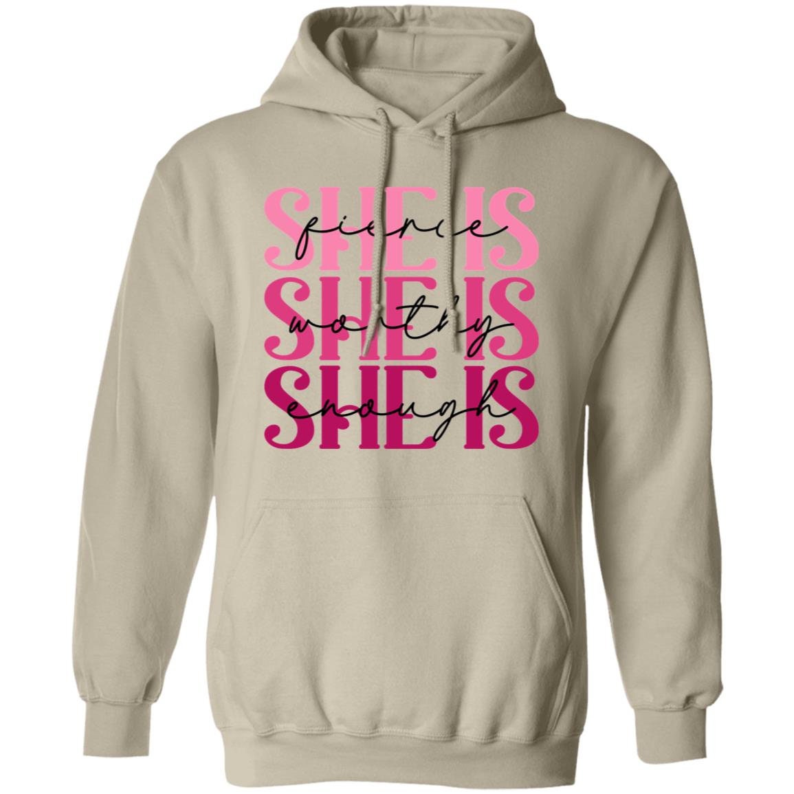 She Is Enough - Premium Graphic Unisex Hoodie, Breast Cancer Awareness, Four Color Choices