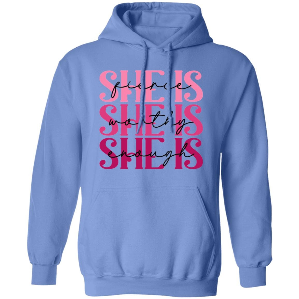 She Is Enough - Premium Graphic Unisex Hoodie, Breast Cancer Awareness, Four Color Choices