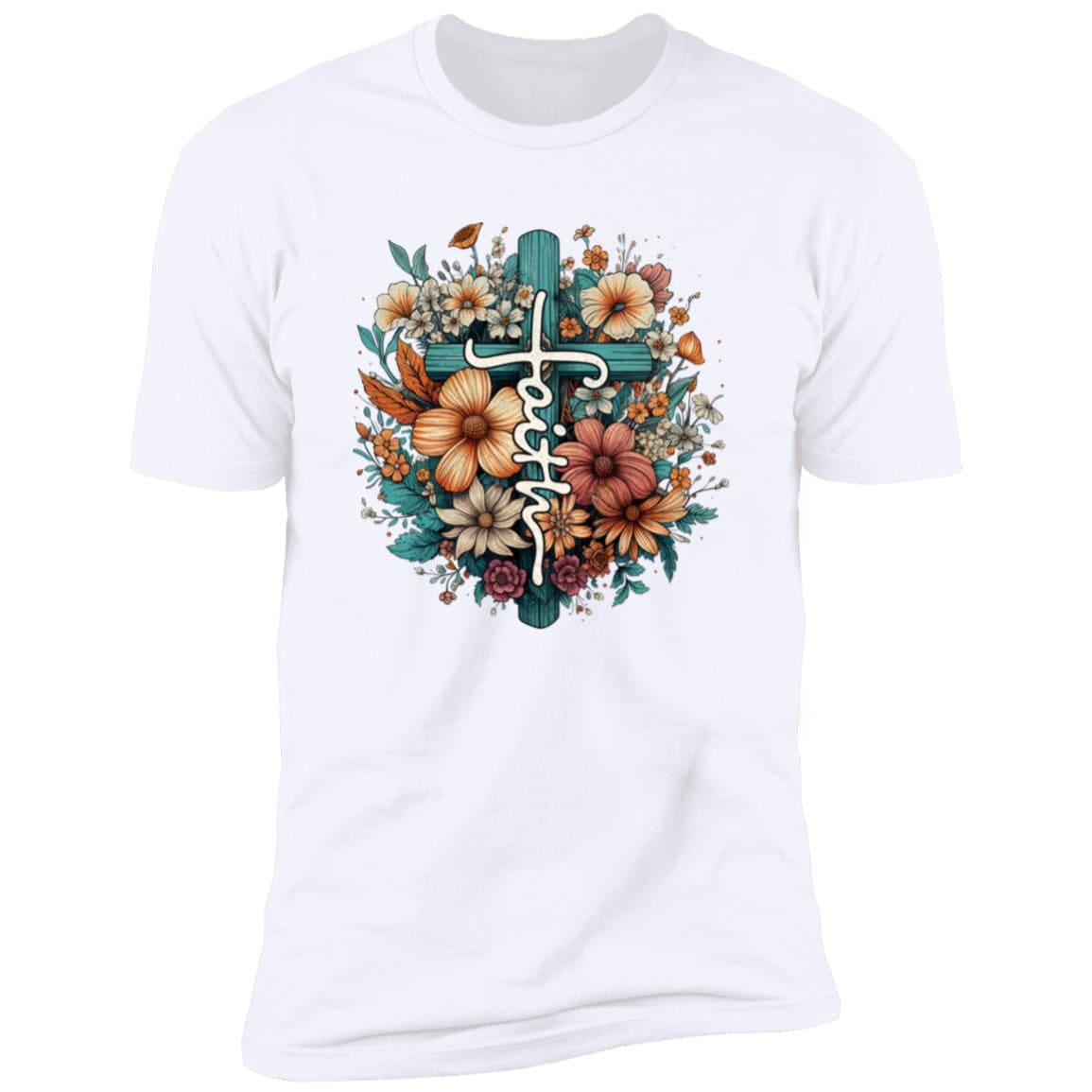 Faith Christian Cross - Premium Cotton Graphic Tee T-Shirt - Five Color Choices