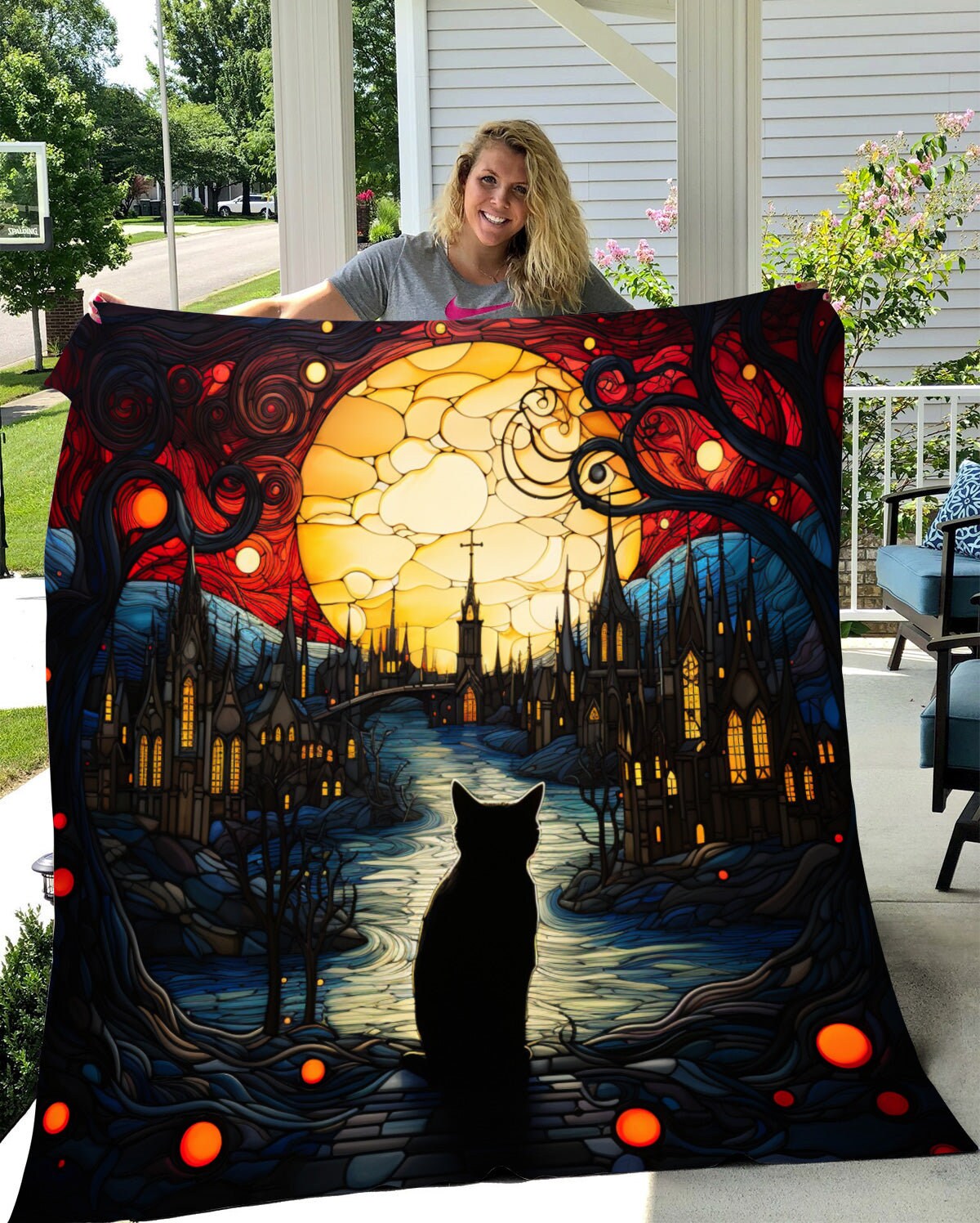 Black Cat At Your Door - Premium Plush Blanket