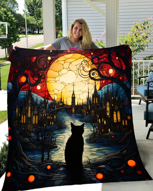 Black Cat At Your Door - Premium Plush Blanket