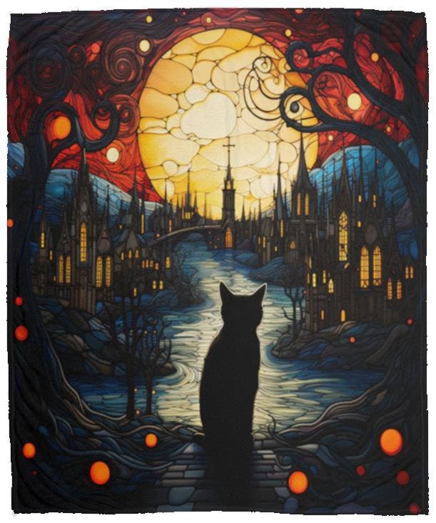 Black Cat At Your Door - Premium Plush Blanket