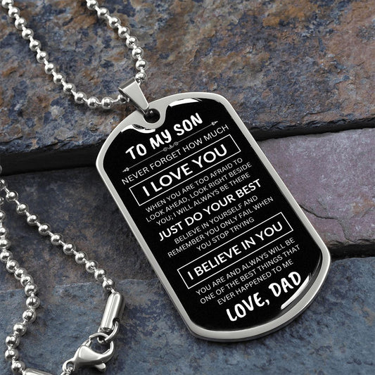 TO MY SON | NEVER FORGET | DOG TAG NECKLACE