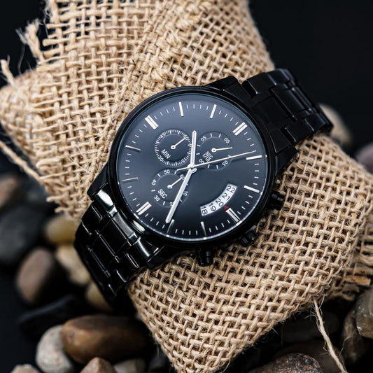 CUSTOMIZABLE ENGRAVED BLACK CHRONOGRAPH WATCH